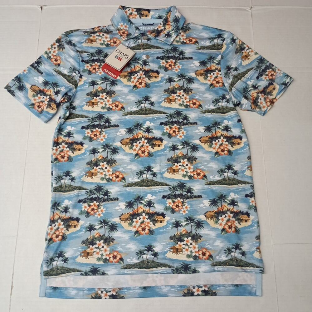 Chaps Everyday Performance Polo Shirt Men Size S Blue Floral